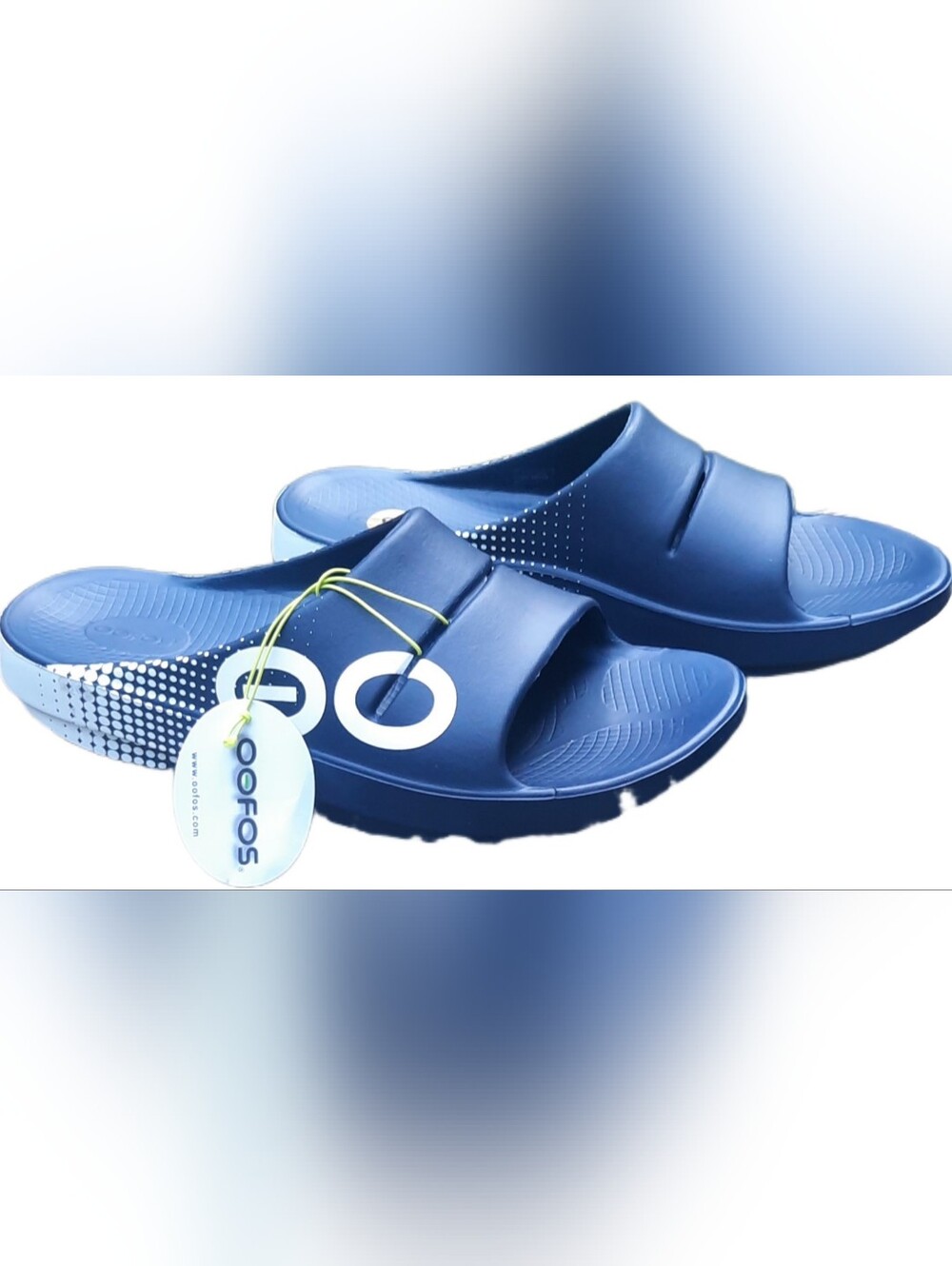 OOFOS Ooahh Sport Recovery Slide Mens Size 12 Sandal Matrix Navy Blue